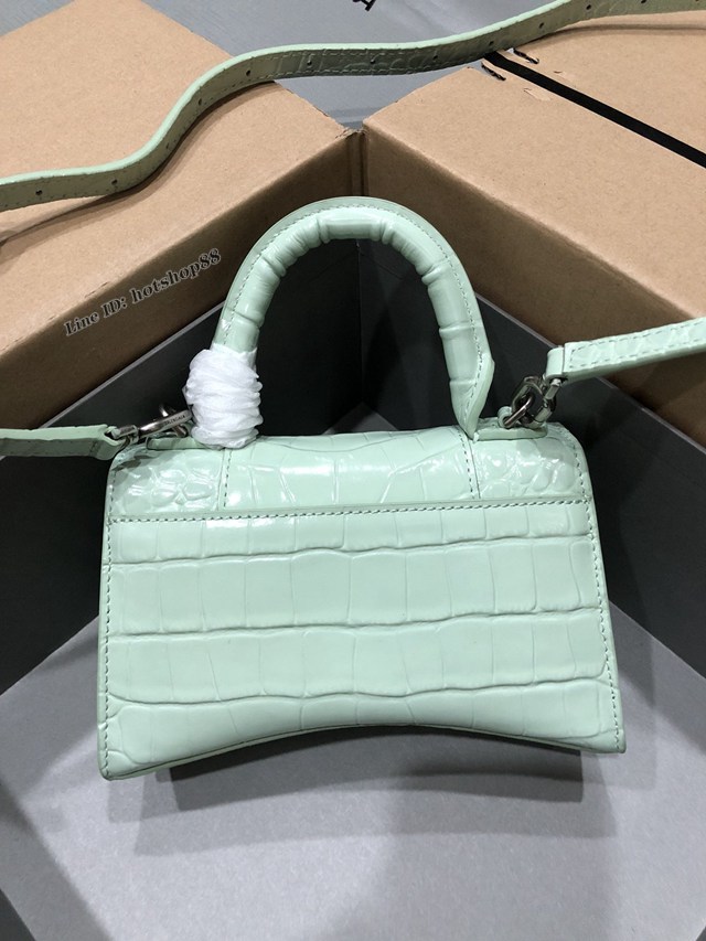 Balenciaga專櫃爆款小號手提女包 巴黎世家鱷魚薄荷綠銀扣Hourglass沙漏包 fyj1663